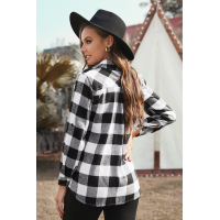 Black Buffalo Plaid Button Pocket Blouse