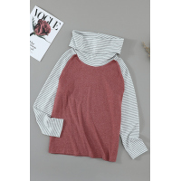 Gray Cowl Neck Stripe Splice Casual Long Sleeve Top