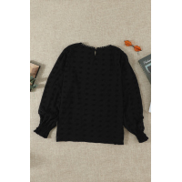 Black Polka Dot Lace Lantern Sleeve Blouse