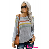 Multicolor Stripes Print Gray Knit Top