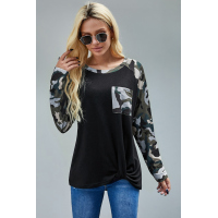 Black Camo Contrast Long Sleeve Top