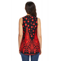 Red Black Floral Print Ruched Tank Top