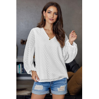 White Balloon Sleeve Textured Blouse