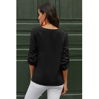 Black Button Detail Roll Up Sleeve Blouse