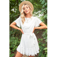 White Tassel Bust Wrap Bottom Dress