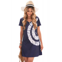 Blue Halter Neck Tie Dye Mini Dress