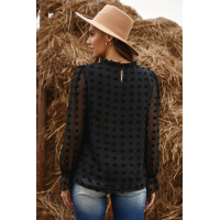 Black Polka Dot Lantern Sleeve Mesh Splicing Blouse