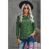 Green Round Neck Star Print Long Sleeve Top