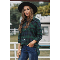 Green Loose Fit Boyfriend Style Plaid Shirt