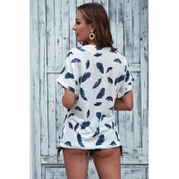 White Feather Print Short Sleeve Tee