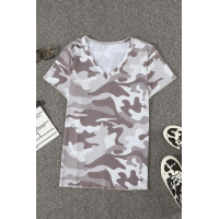 Gray Camouflage Print Short Sleeve Tee