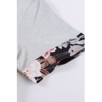 Gray Sequins Accent Floral Splicing Tee