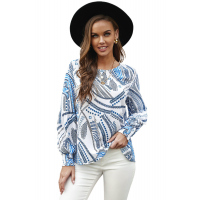 White Printed Lantern Sleeve Top