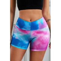 Blue Printed High Waist Lift Up Yoga Shorts