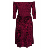 Wine Velvet Off Shoulder Half Sleeve Pleated Midi Dress