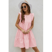 Pink Plaid Ruffled Mini Dress