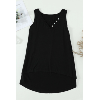 Black V Neck Sleeveless High Low Tank Top