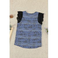 Blue Print Lace Shoulder Tank Top