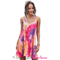 U Neck Gradient Color Printed Sling Sleeveless Swing Mini Dress