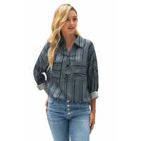 Gray Striped Buttoned Down Blouse