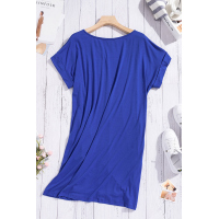 Blue V Neck Cuffed T-shirt Dress