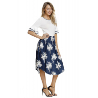 White Top Flora Skirt Layered Bell Sleeve Dress