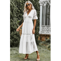 Swiss Dot Lace Trim Maxi Dress