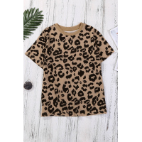 Crew Neck Leopard Print  Basic T-shirt