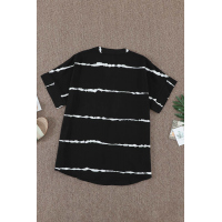 Black Striped Folded Short Sleeve Shirt