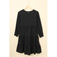 Black Long Sleeve Babydoll Ruffled Mini Dress