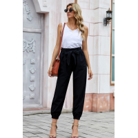 Black Solid Color Frock-style Pants with Belt