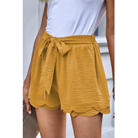 Khaki Scalloped Tie Front Shorts