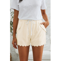 Beige Casual Drawstring Pocket Shorts