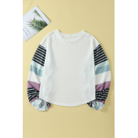 White Striped Colorblock Long Sleeve Knit Top