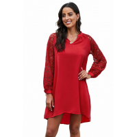 Red Lace Long Sleeves Shift Above Knee Dress