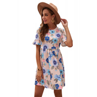 Pink Ruffled Short Sleeve Floral Dress