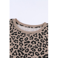 Crew Neck Leopard Side Split T-shirt