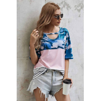 Camo Pink Striped Patchwork Tee