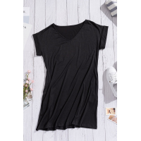 Black V Neck Cuffed T-shirt Dress