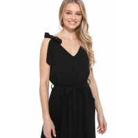 Black Bowknot Shoulder Straps Jersey Dress with Belt