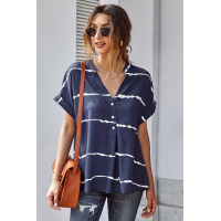 Blue Striped Folded Short Sleeve Shirt