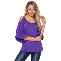 Purple Layered Sleeves Ruffled Off Shoulder Blouse