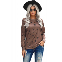 Khaki Round Neck Star Print Long Sleeve Top