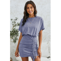 Sky Blue Ruched Knit Dress