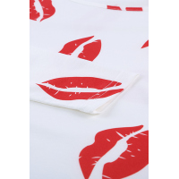 White Valentine’s Day Lip Prints Long Sleeve Top