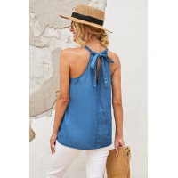 Sky Blue Halter Neck Denim Tank Top