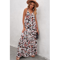 Leopard Sleeveless Cut-out Pocketed Maxi Dress