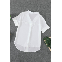 White Short Sleeve Button Solid Shirt