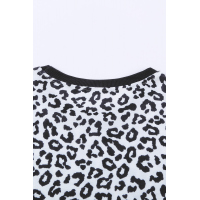 White Crew Neck Leopard Side Split T-shirt