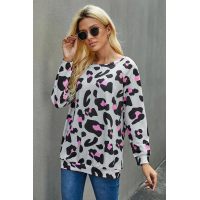 Gray Leopard Long Sleeve Top